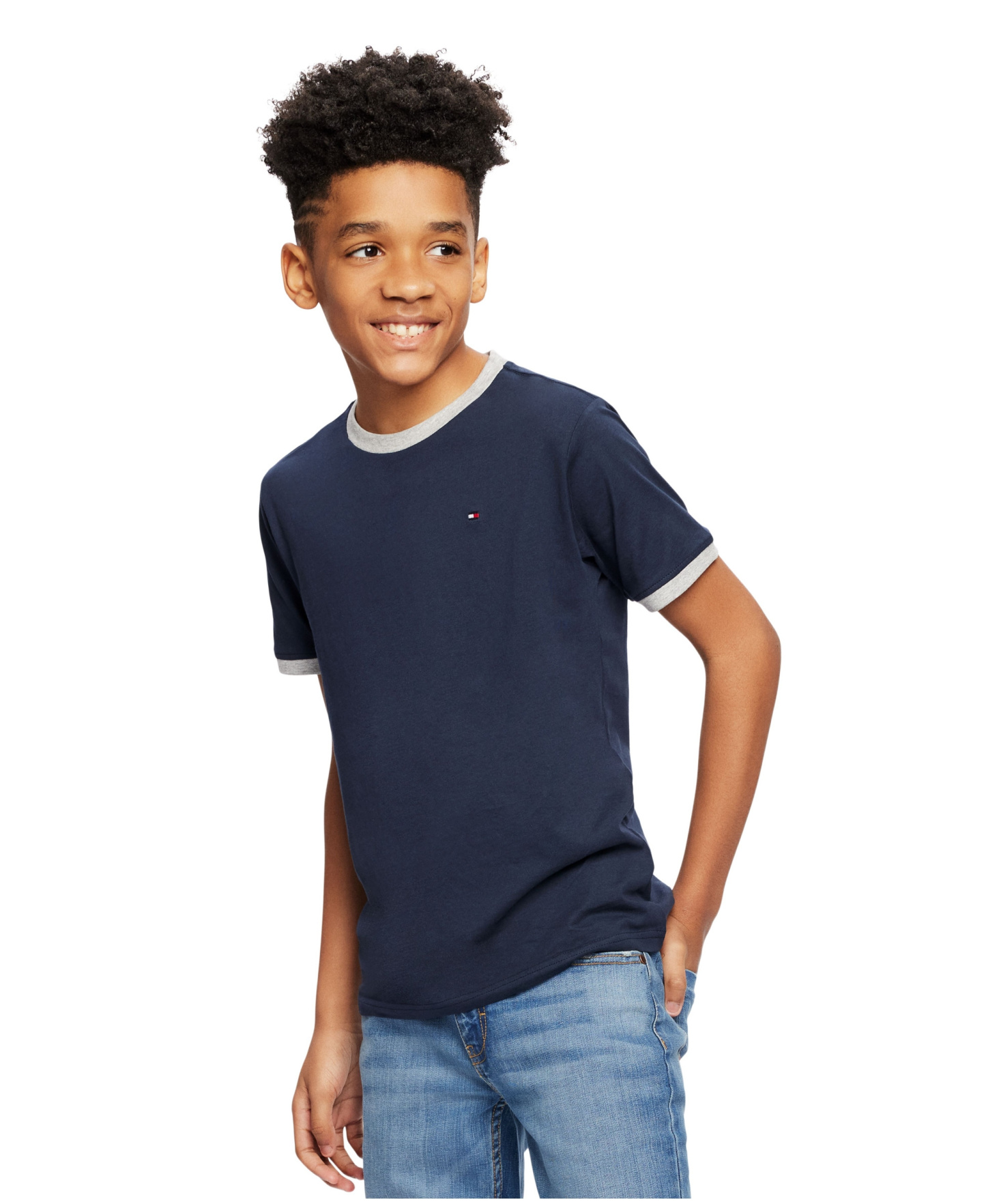 Tommy Hilfiger Boys' 8-20 Contrast Trim Embroidered Logo Ken T-Shirt - Navy