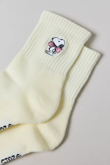 Peanuts Snoopy Icon Quarter Crew Socks - Cream