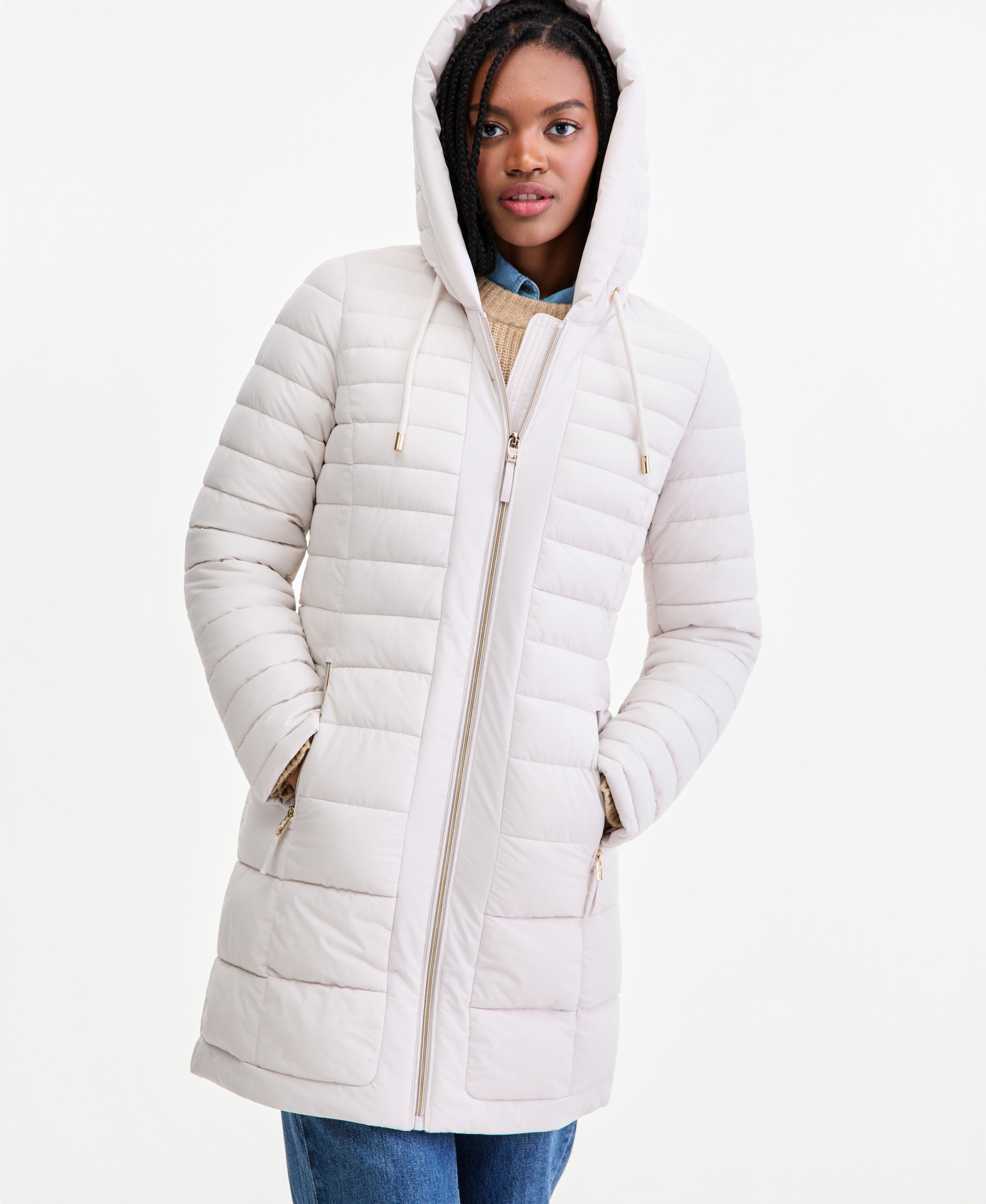 Tommy Hilfiger Women's Puffer Packable Hooded Coat - WHITE SAND