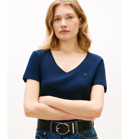 Tommy Hilfiger Women's Rib Slim V-Neck Short-Sleeve T-Shirt - Dark Night Navy