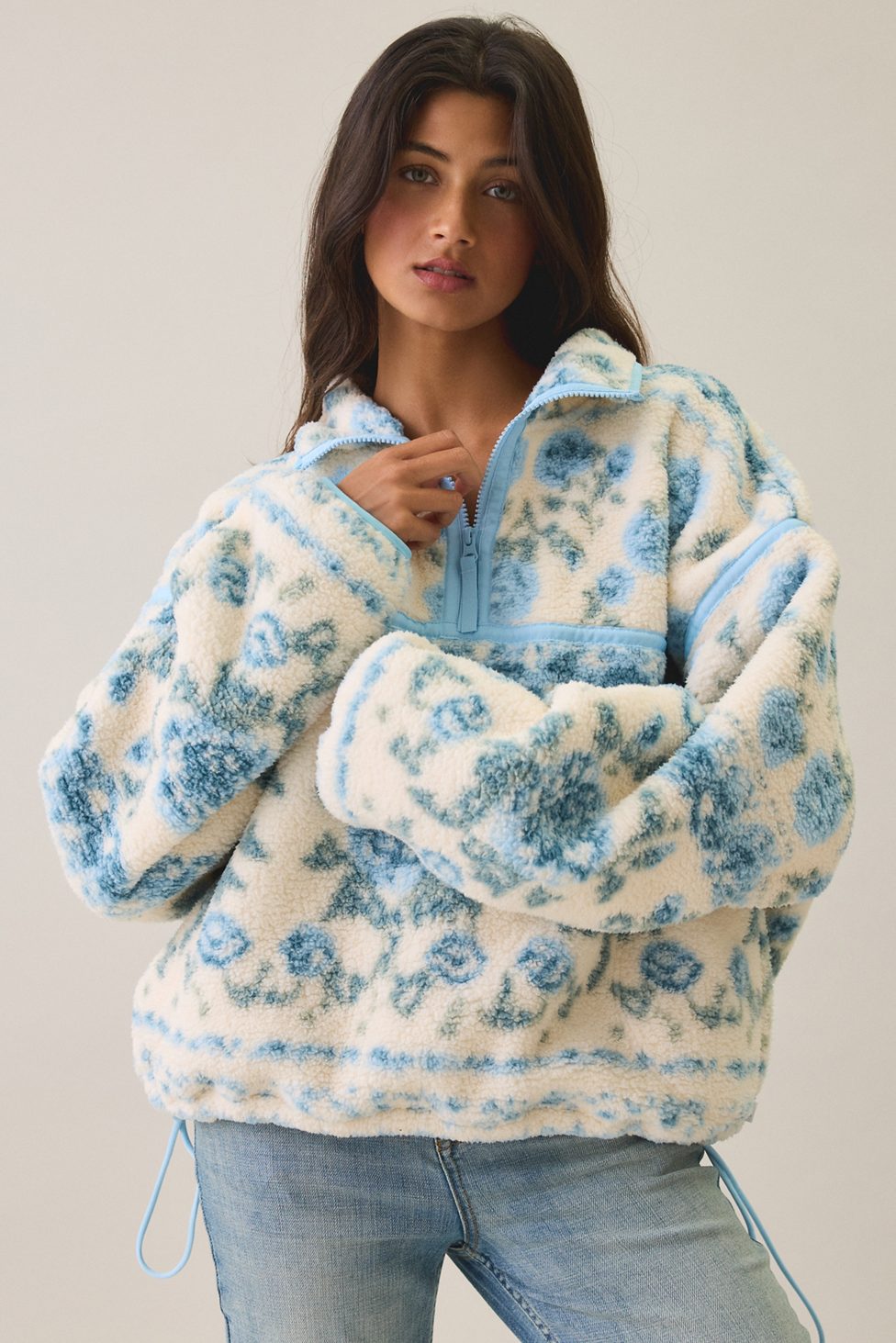 Out From Under Pretty Plush Fleece Quarter Zip Pullover - Blue Multi