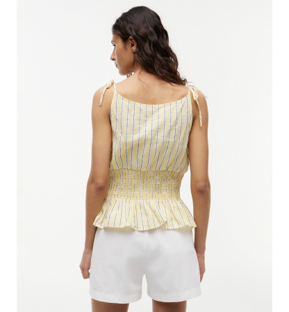 Tommy Hilfiger Women's Smocked Shoulder-Tie Top - Light Quartz Stripe Cream