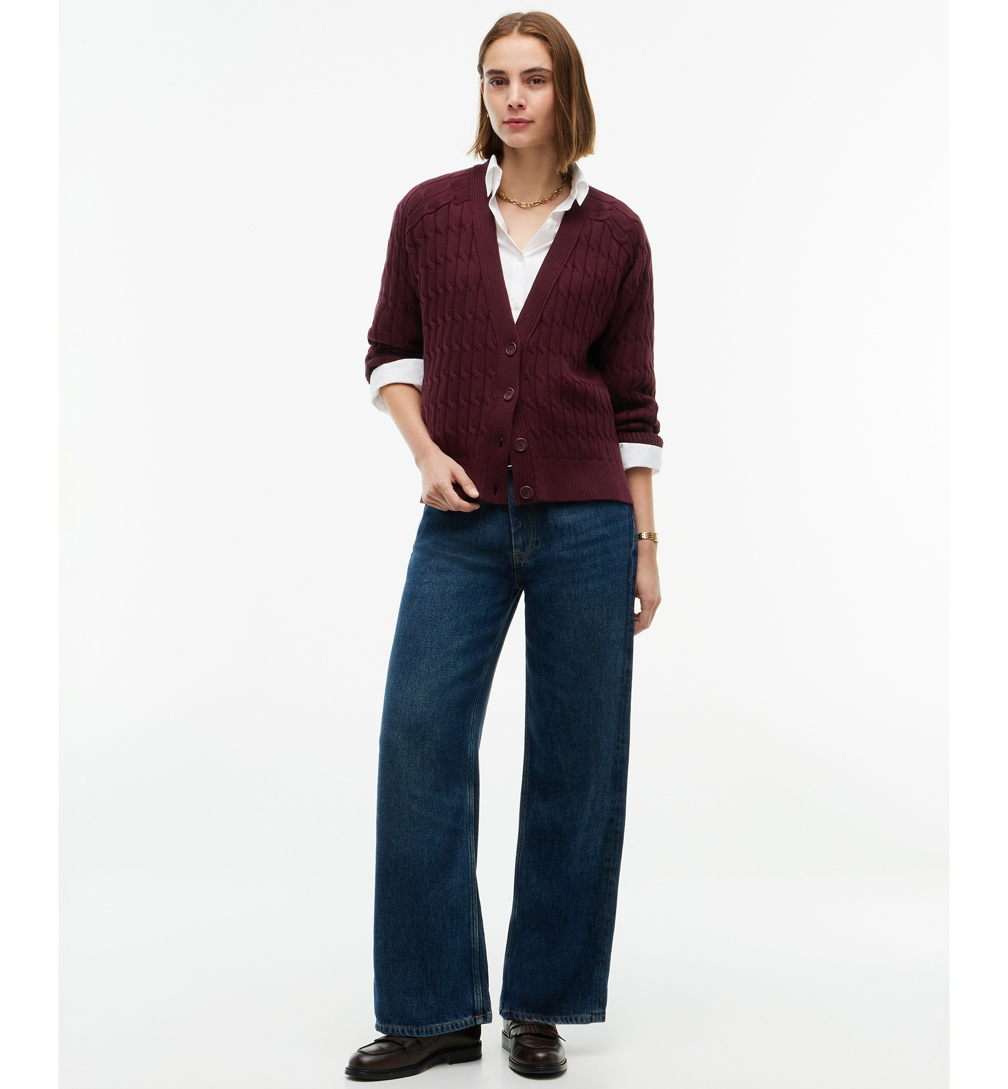 Tommy Hilfiger Women's Oversized Cable-Knit V-Neck Cardigan - Deep Burgundy