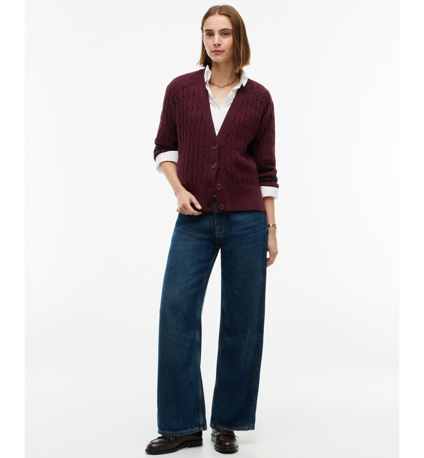 Tommy Hilfiger Women's Oversized Cable-Knit V-Neck Cardigan - Deep Burgundy