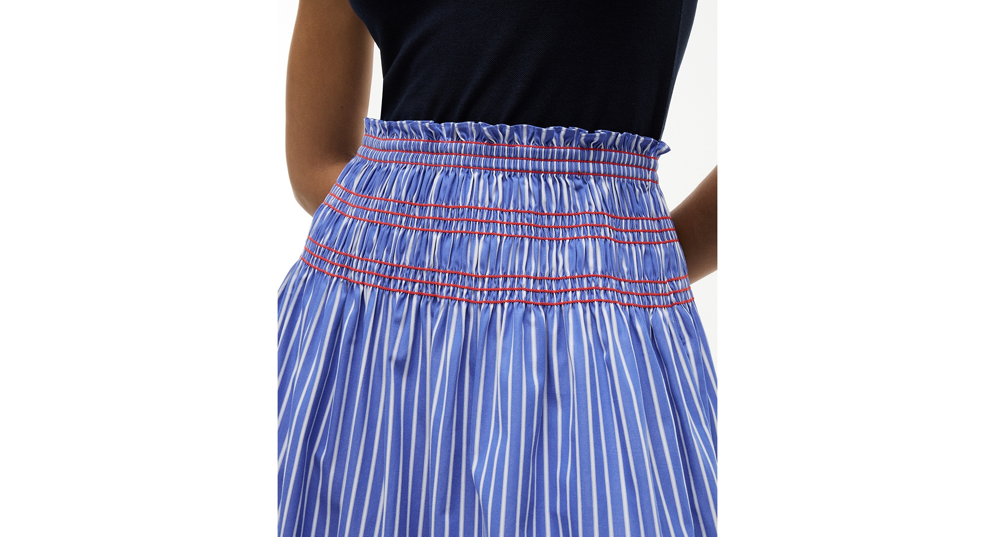Tommy Hilfiger Women's Cotton Smocked Striped Midi Skirt - Smocking Stripe