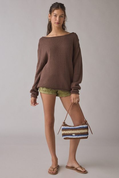 BDG Nola Cotton Blend Oversized Boatneck Sweater - Brown