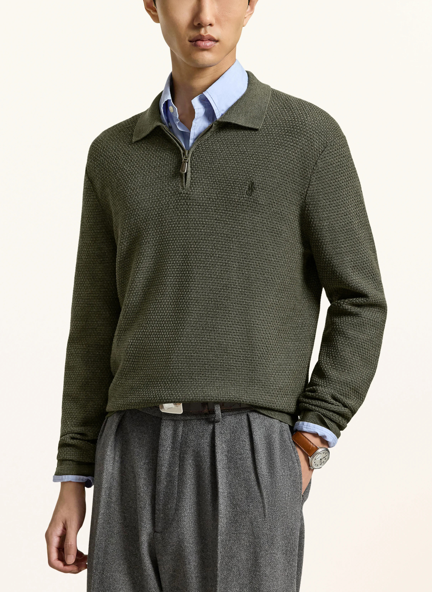 POLO RALPH LAUREN Strick-Poloshirt – OLIV