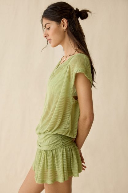 Out From Under Aruba Sheer Mesh Off-Shoulder Romper - Olive