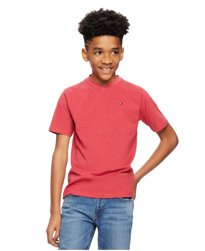 Tommy Hilfiger Boys' 2T-7 Solid Embroidered Logo V-Neck T-Shirt - Bulls Eye