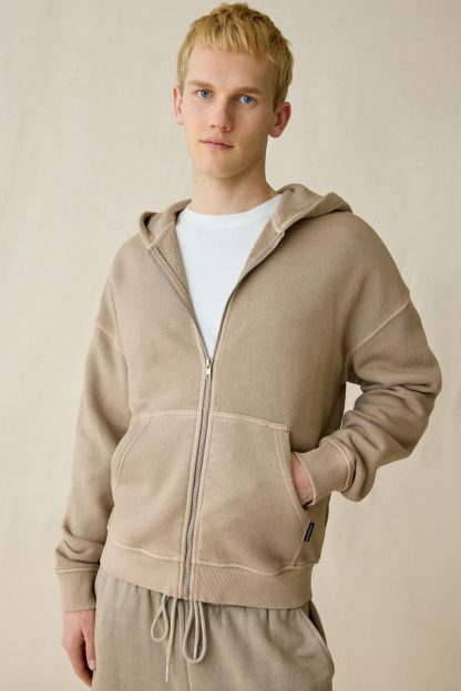 Standard Cloth Pregame Zip-Up Hoodie Sweatshirt - Light Taupe Wash