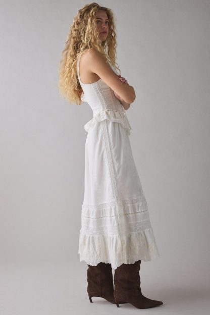 UO Perfectly Victorian Lace Trim Corset Midi Dress - White