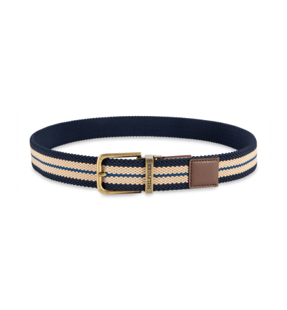 35MM Tommy Hilfiger Men's Two-In-One Reversible Striped Stretch Cord Belt - Tan/Navy