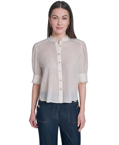 Tommy Hilfiger Women's Puff-Sleeve Button-Front Top - Ivory