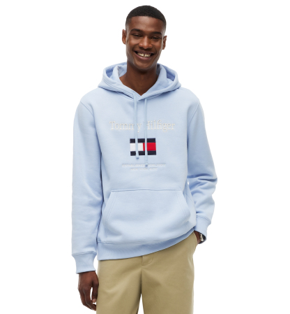 Tommy Hilfiger Men's Embroidered Flag Hoodie - Sky Blue