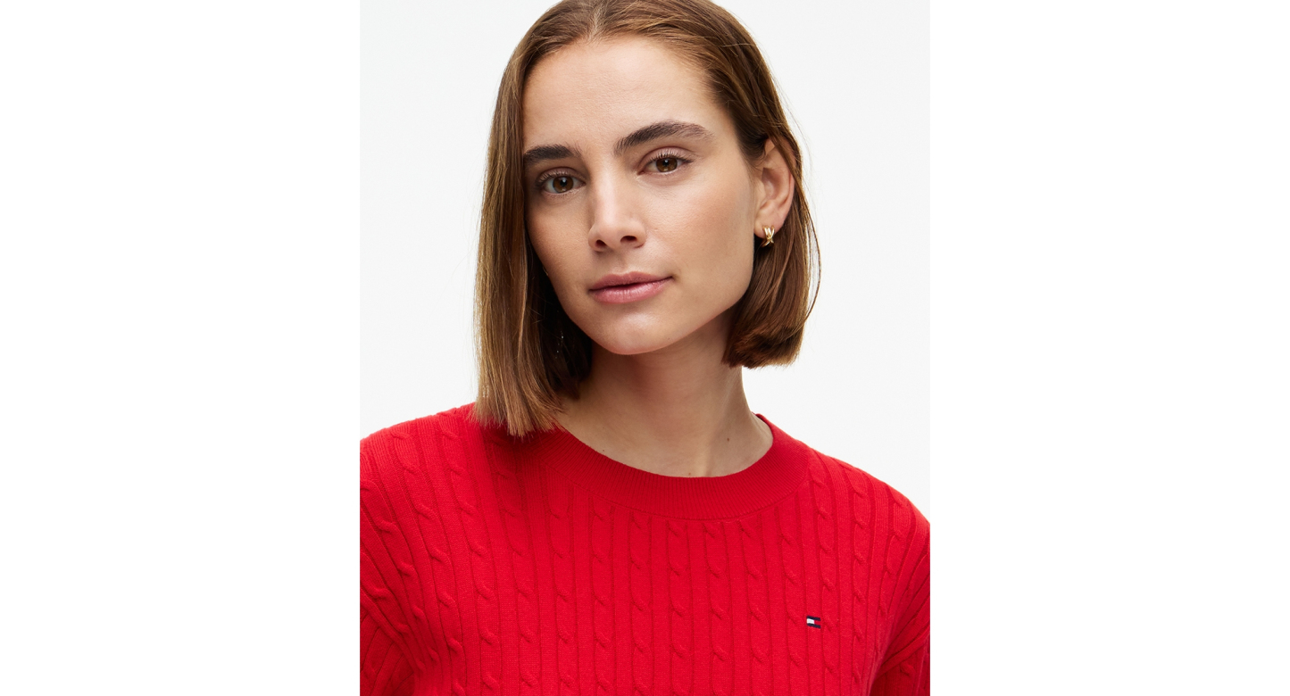 Tommy Hilfiger Women's Fine Gauge Cable-Knit Crewneck Sweater - Red