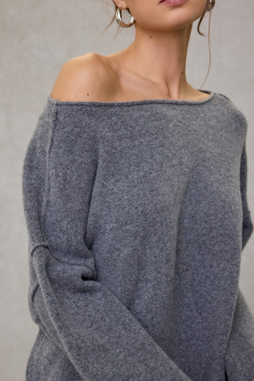 Out From Under So Soft Oversized Off-The-Shoulder Sweater - Dark Grey