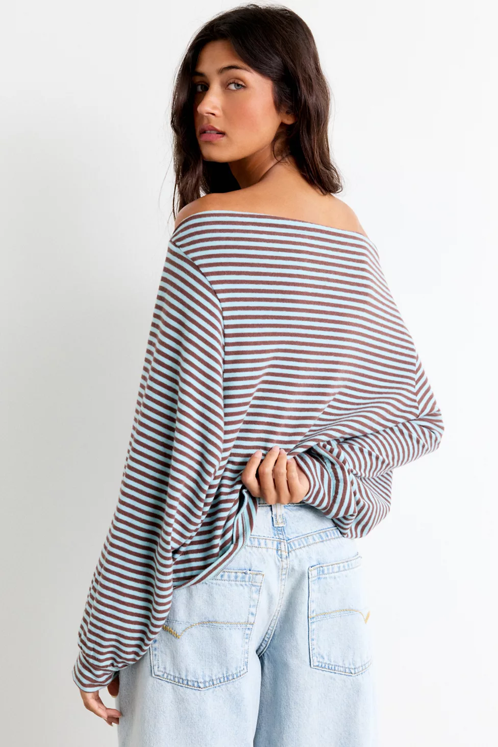 Out From Under All Nighter Striped Off-The-Shoulder Sweatshirt - Blue Stripe
