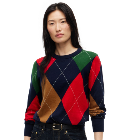 Tommy Hilfiger Women's Argyle Crewneck Cotton Sweater - Colorful Argyle Dark Blue