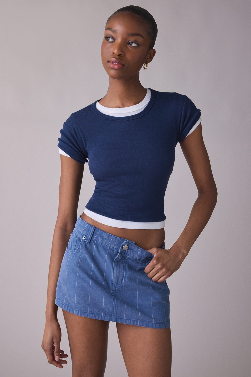 BDG Onna Denim Micro Mini Skirt - Railroad Stripe