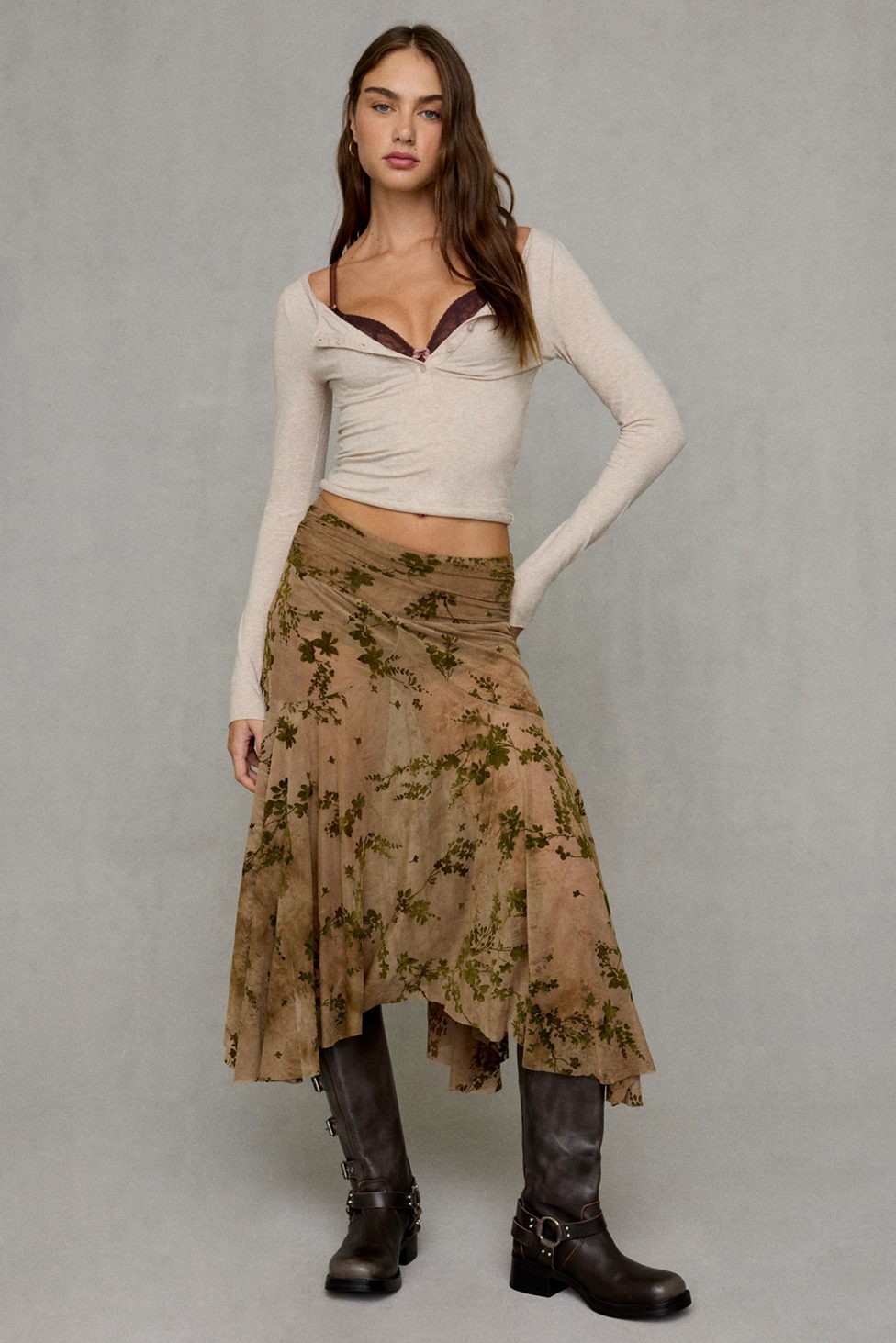 Kimchi Blue Jessica Asymmetric Low-Rise Midi Skirt - Green