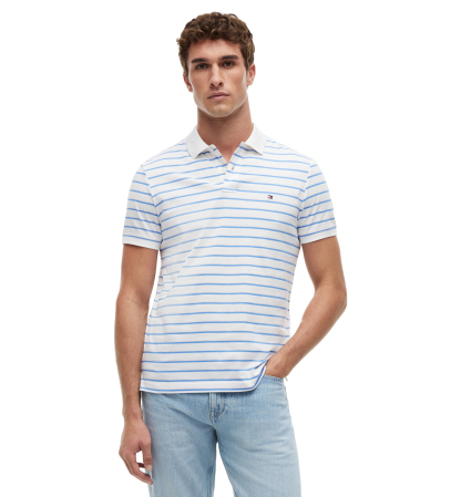 Tommy Hilfiger Men's Regular-Fit Smooth Touch Stripe Polo Shirt - White / Pink Lily