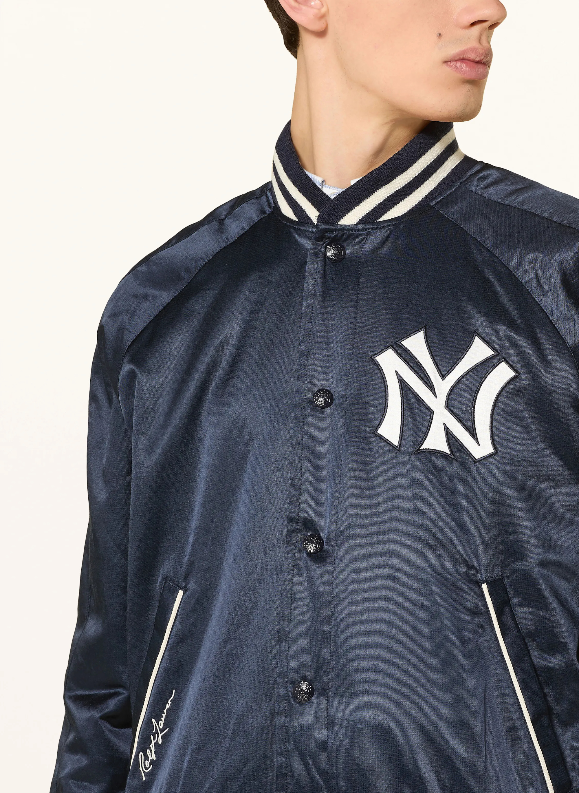 POLO RALPH LAUREN College-Jacke aus Satin – DUNKELBLAU / WEISS