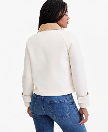 Tommy Hilfiger Women's Corduroy Collar Bomber Jacket - Cream