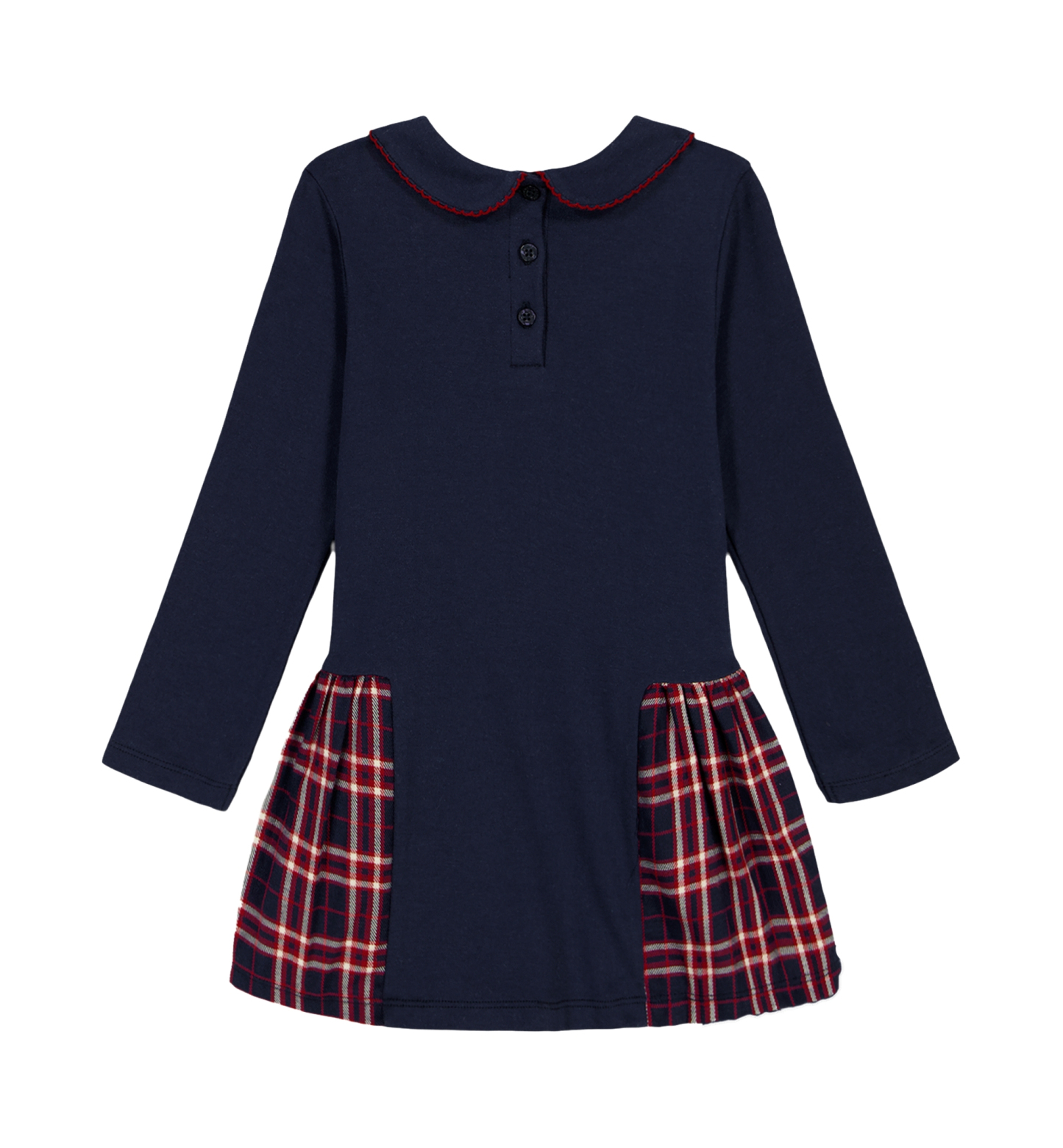 Tommy Hilfiger Girls' 4-6X Peter Pan Collar Plaid Detail Dress - Navy/Red