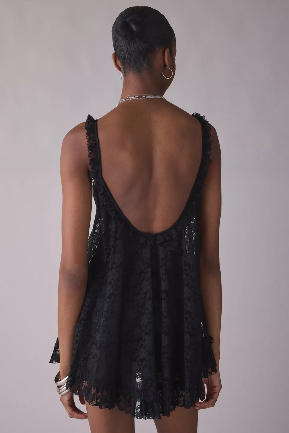 UO Primrose Lace Babydoll Romper - Black