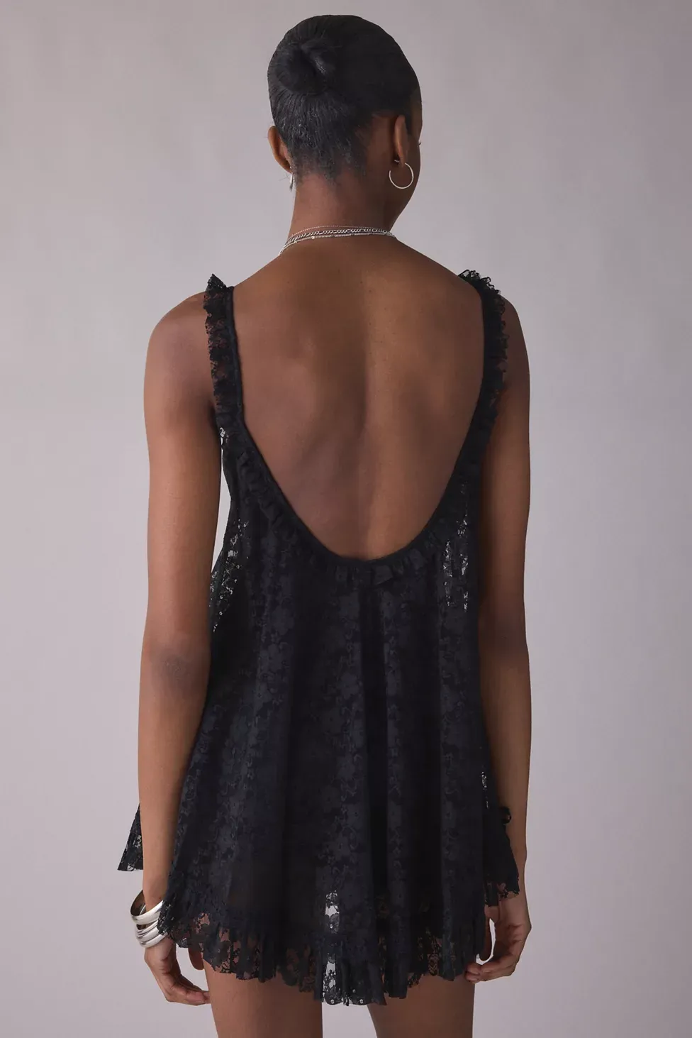 UO Primrose Lace Babydoll Romper - Black