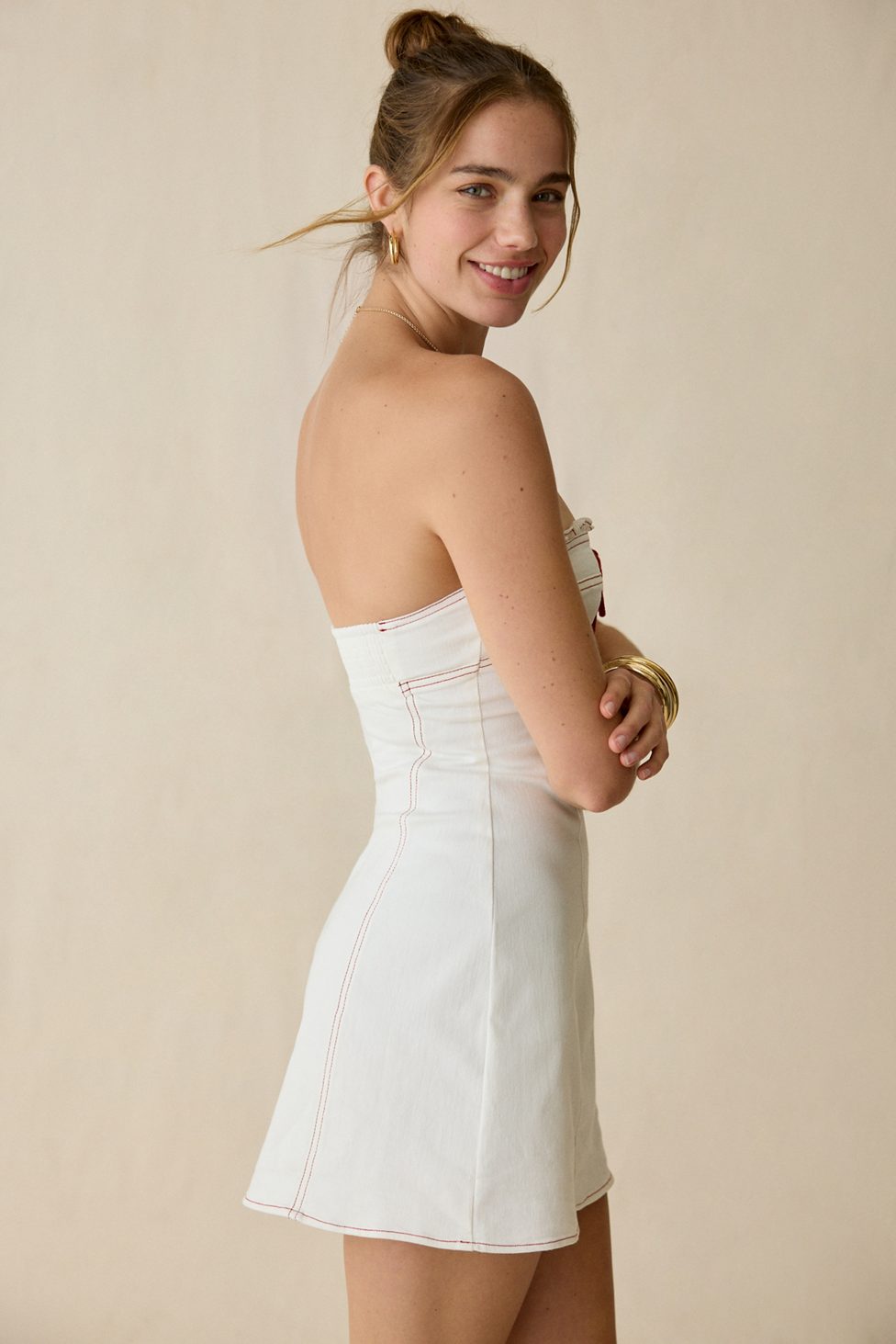 BDG Surfs Up Lace-Up Strapless Denim Mini Dress - White