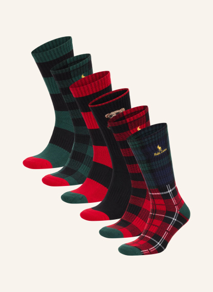POLO RALPH LAUREN 6er-Pack Socken – ROT / GRÜN / DUNKELBLAU