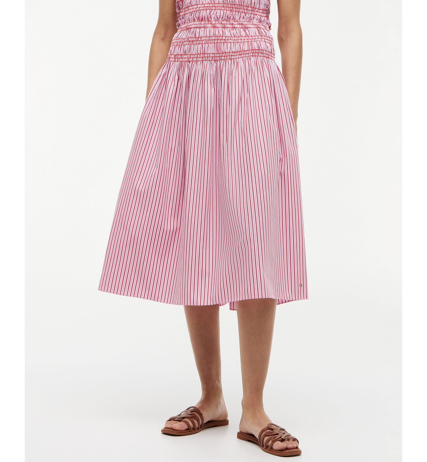 Tommy Hilfiger Women's Cotton Smocked Striped Midi Skirt - Pink Multi Stripe