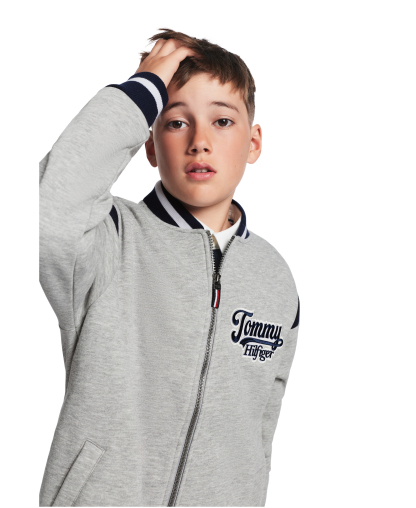 Tommy Hilfiger Boys' 8-20 Zip-Up Logo Bomber Jacket - Gray Heather