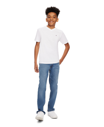 Tommy Hilfiger Boys' 2T-7 Solid Embroidered Logo V-Neck T-Shirt - White