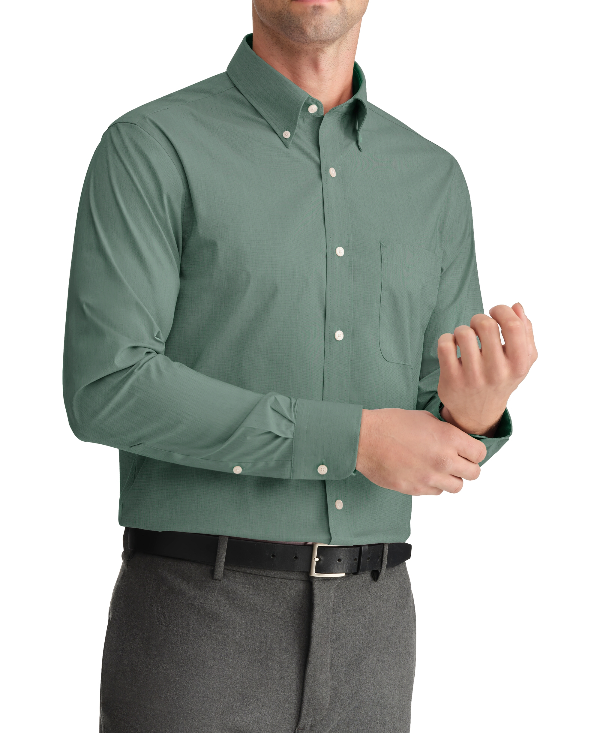 Tommy Hilfiger Men's Regular Fit Wrinkle Resistant Stretch Dress Shirt - Solid Green