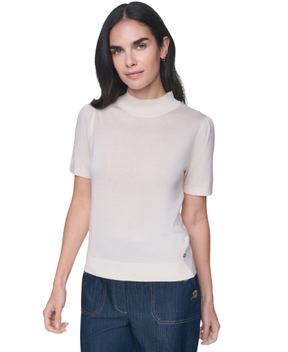 Tommy Hilfiger Women's Short-Sleeve Mock-Neck Puff-Sleeve Sweater - Whitecap