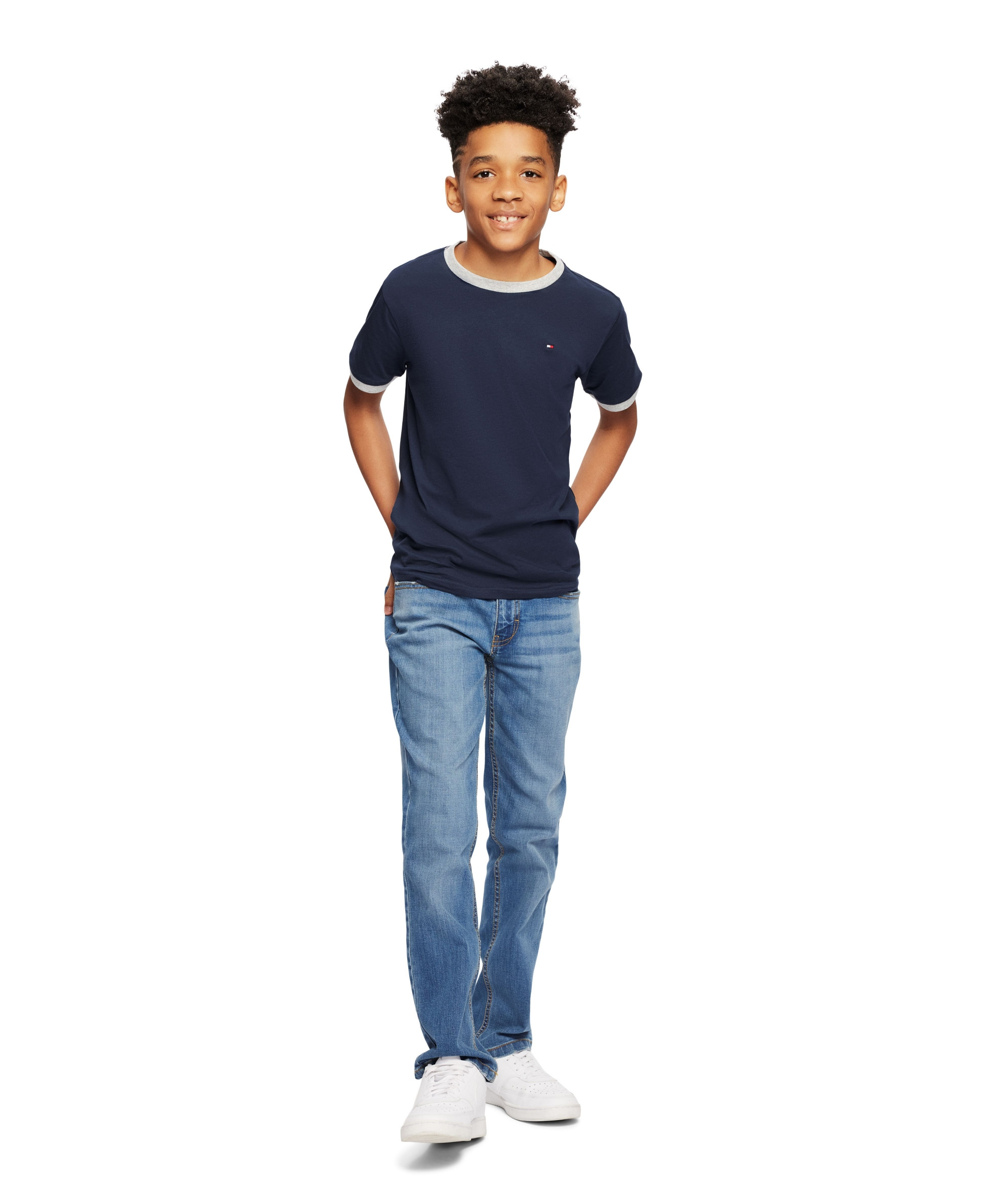 Tommy Hilfiger Boys' 8-20 Contrast Trim Embroidered Logo Ken T-Shirt - Navy