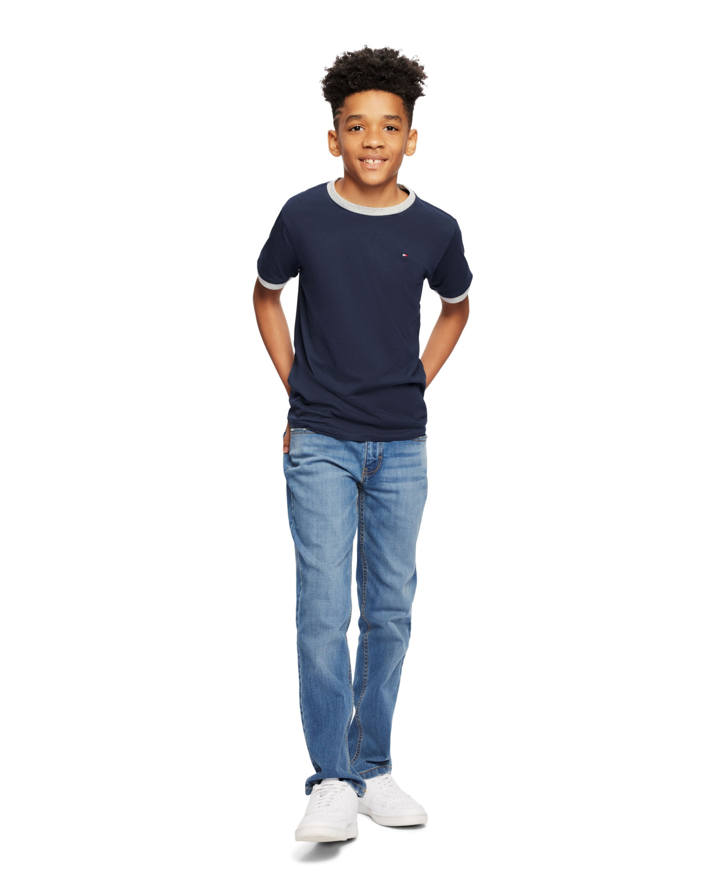 Tommy Hilfiger Boys' 8-20 Contrast Trim Embroidered Logo Ken T-Shirt - Navy