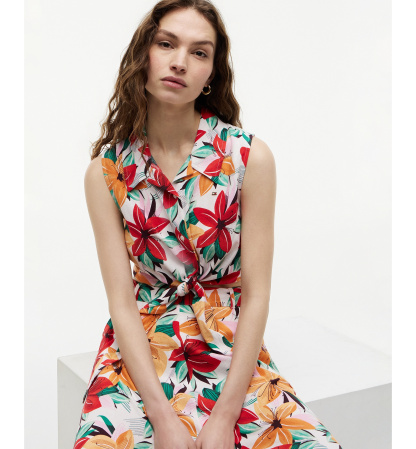 Tommy Hilfiger Women's Linen Knotted Collared Top - Hibiscus Garden Ecru
