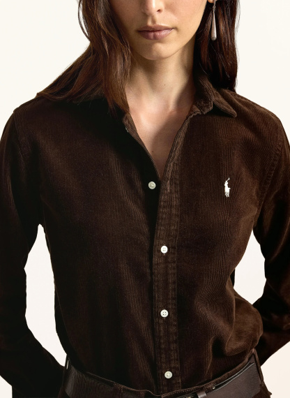 POLO RALPH LAUREN Hemdbluse aus Cord – DUNKELBRAUN / ECRU