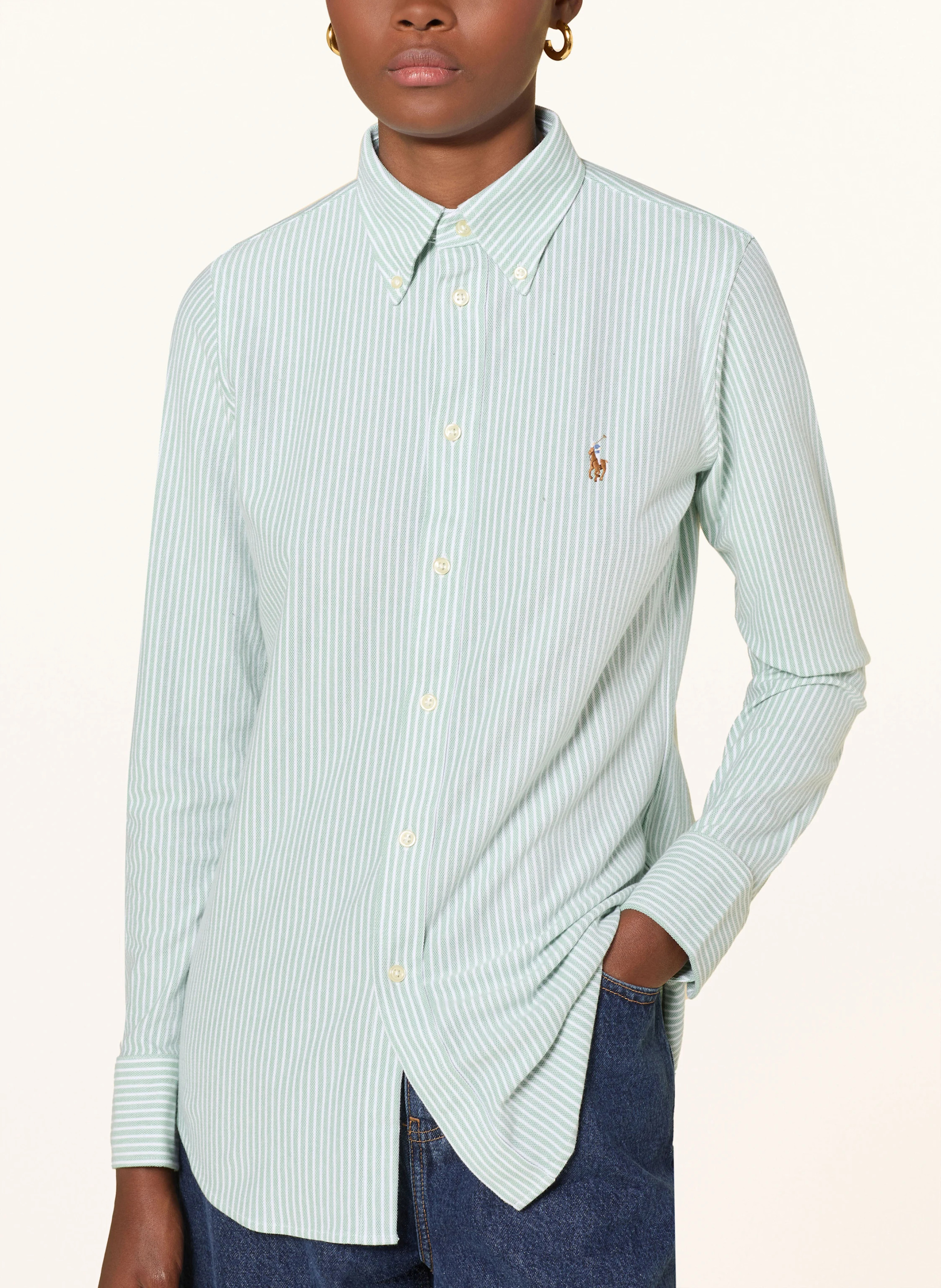 POLO RALPH LAUREN Hemdbluse aus Piqué – HELLGRÜN / WEISS