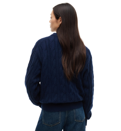 Tommy Hilfiger Women's American Icons 100% Wool Cable-Knit Crewneck Sweater, Macy's Exclusive - Dark Blue