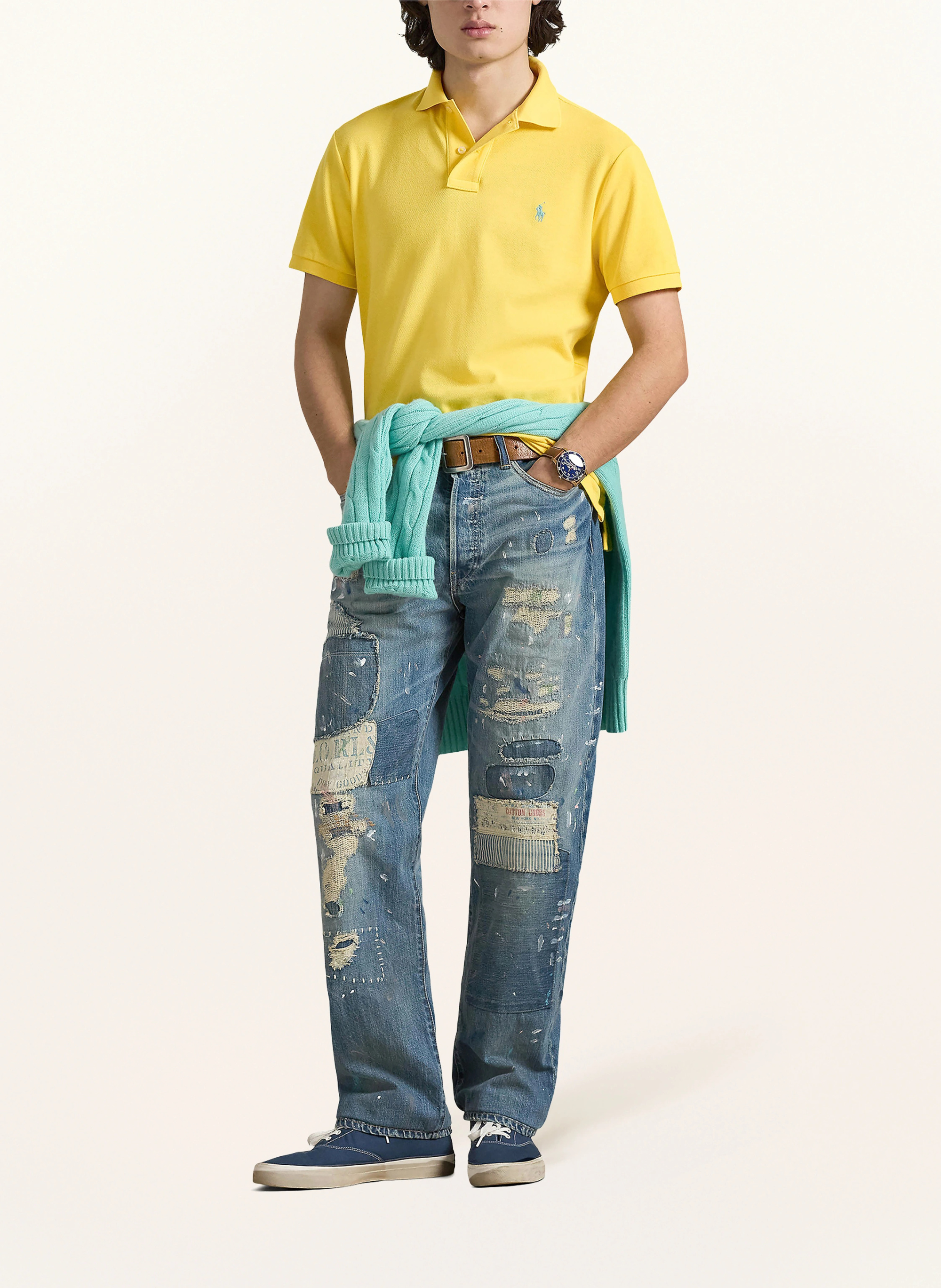 POLO RALPH LAUREN Piqué-Poloshirt Custom Slim Fit – GELB / HELLBLAU