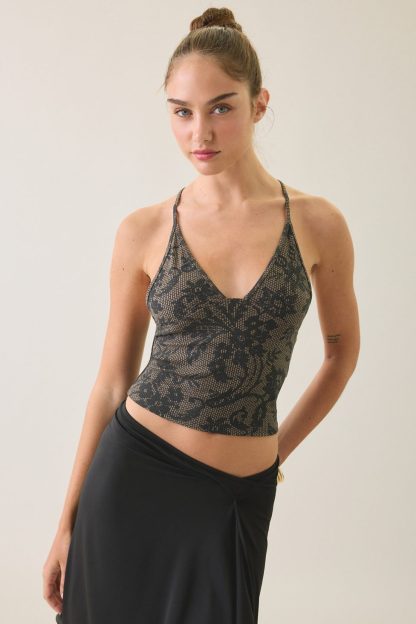BDG Hold Me Tight Ribbed Racerback Cropped Cami - Olive