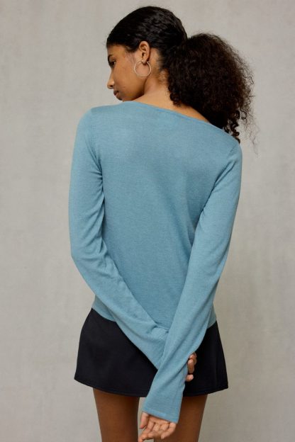 BDG Sutton Slanted Asymmetric Button Cardigan - Blue
