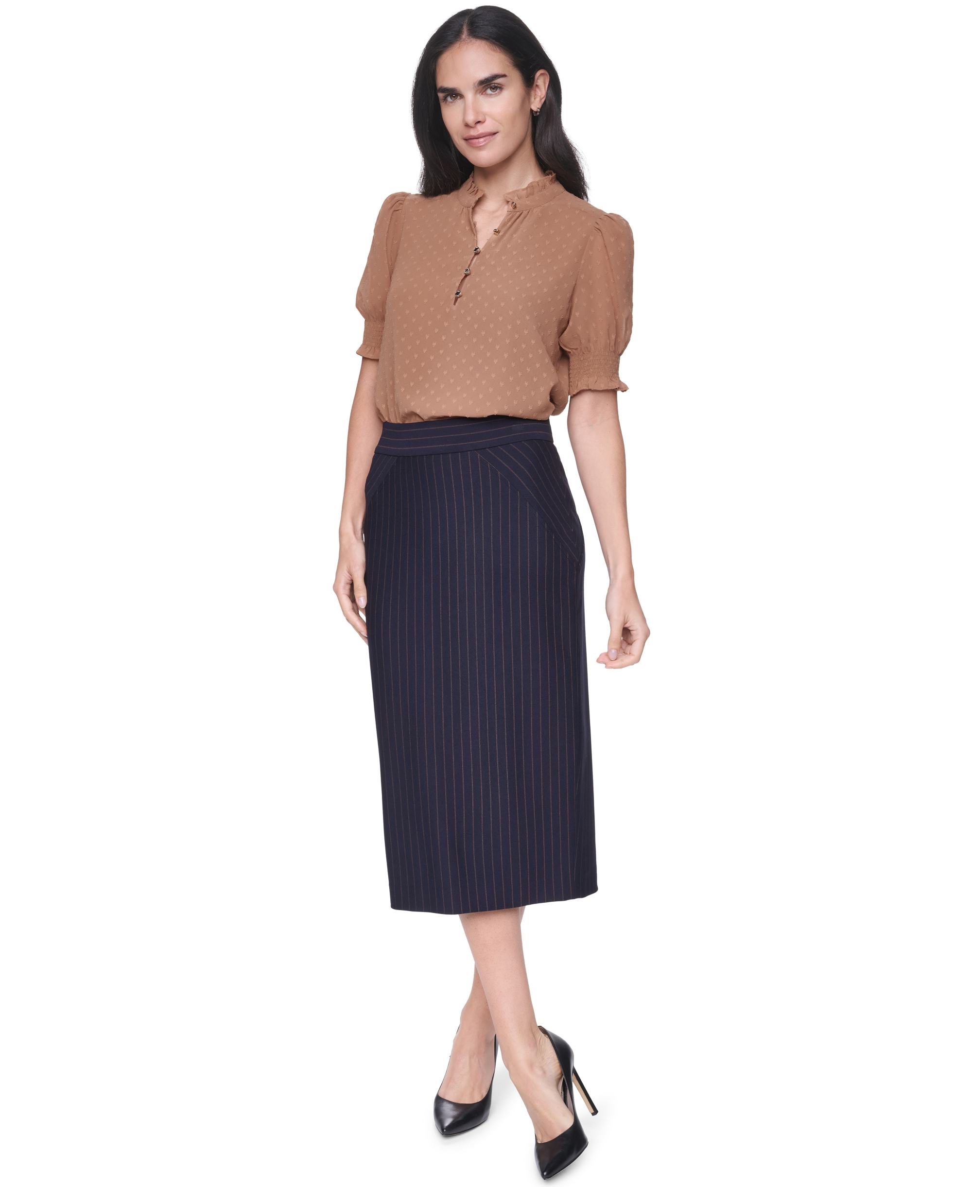 Tommy Hilfiger Women's Clip Dot Mock Neck Popover Top - Tobacco