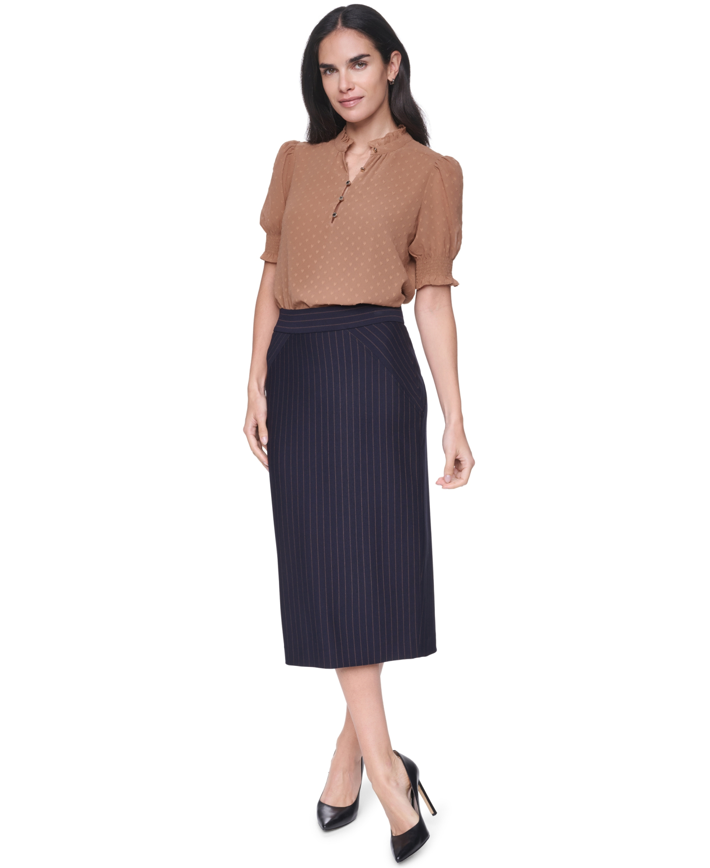 Tommy Hilfiger Women's Clip Dot Mock Neck Popover Top - Tobacco