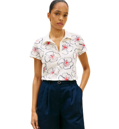 Tommy Hilfiger Women's Printed Short-Sleeve Polo Top - Handrawn Rope