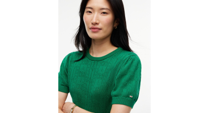 Tommy Hilfiger Women's Pointelle Puff-Sleeve Sweater - Nouveau Green